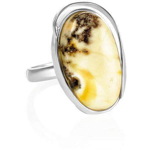 фото Amberholl серебряное кольцо с вставкой из цельного текстурного янтаря «лагуна»
