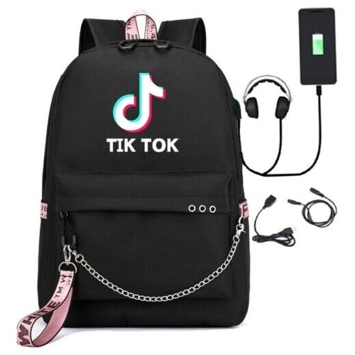 фото Рюкзак tik tok с usb зарядкой и кабелем для наушников tiktoker