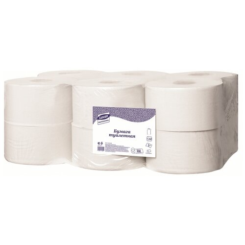 Купить Туалетная бумага в рулонах Luscan Professional 1-слойная 12 рулонов по 200 метров, белый, вторичная целлюлоза