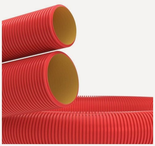 Изображение товара Труба гофрированная двустенная ПНД гибкая d110мм с протяжкой с муфтой для кабельной канализации SN8 680Н красн. (уп.50м) DKC 121911