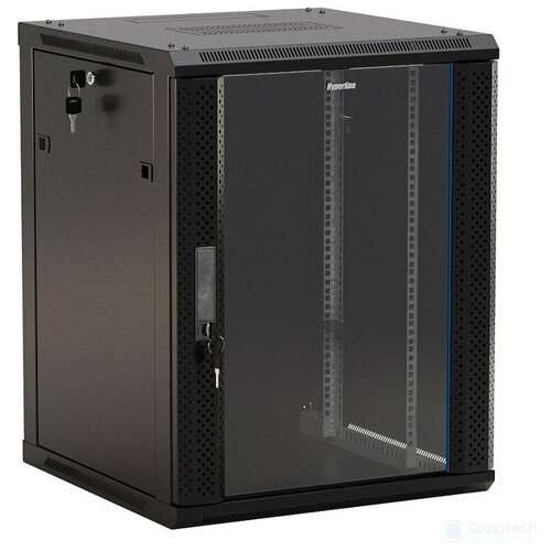 Hyperline TWB-0945-GP-RAL9004 Шкаф настенный 19-дюймовый (19), 9U, 500x 600х 450мм, стеклянная дверь с перфорацией по бокам, ручка с замком, цвет чер shkafy