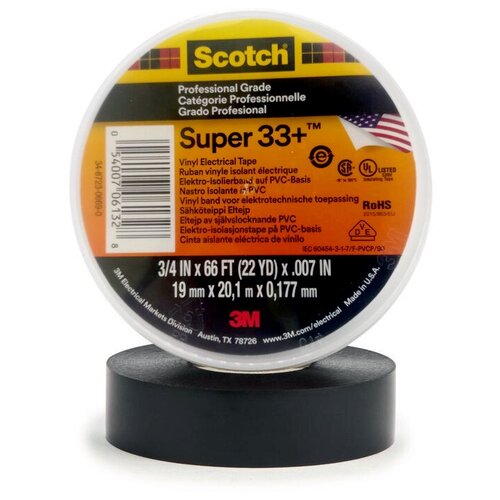 Scotch Super 33+ изоляционная лента высшего класса, 19мм х 20м х 0,18мм (5шт.)