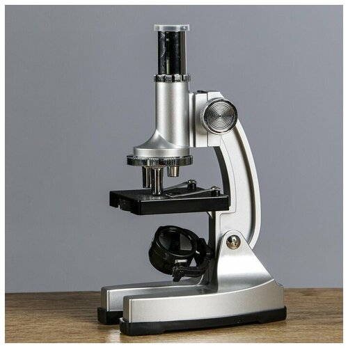 Микроскоп "Исследование", кратность увеличения 600х, 300х, 100х, с подсветкой, серебристый (1 шт.)
