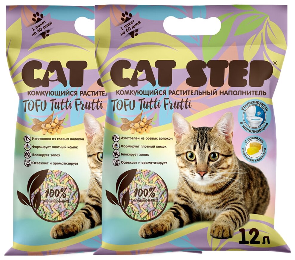 Комкующийся наполнитель Cat Step Tofu Tutti Frutti растительный, 12 л - фотография № 1