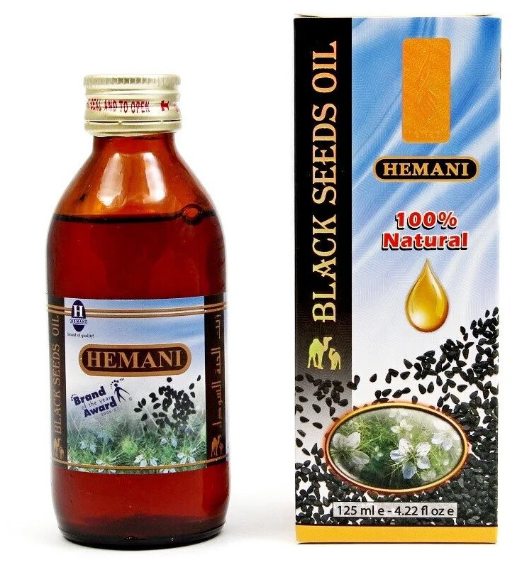 Масло черного тмина Хемани (Black Seed Oil Hemani) первого холодного отжима, повышает иммунитет, противовирусное средство, 125 мл