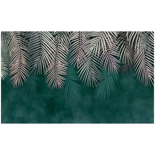 Фотообои Уютная стена Пушистые листья пальмы на зеленом 450х270 см Бесшовные Премиум (единым полотном)