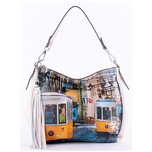 фото Модная сумка женская на плечо хобо из натуральной кожи curanni с принтом трам, сумка женская на плечо или через плечо кожаная