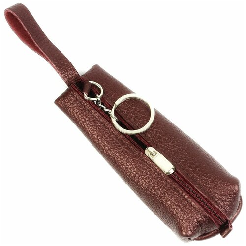 Ключница из натуральной кожи, брелок для ключей, карманная ключница, футляр для ключей от квартиры женская на молнии бордовый Кл505-232