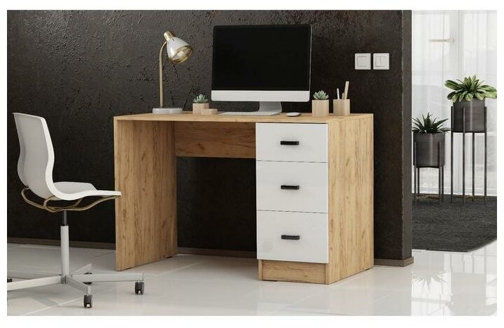 фото Стол письменный стандарт Дуб Вотан/Белый глянец 1100х750х590