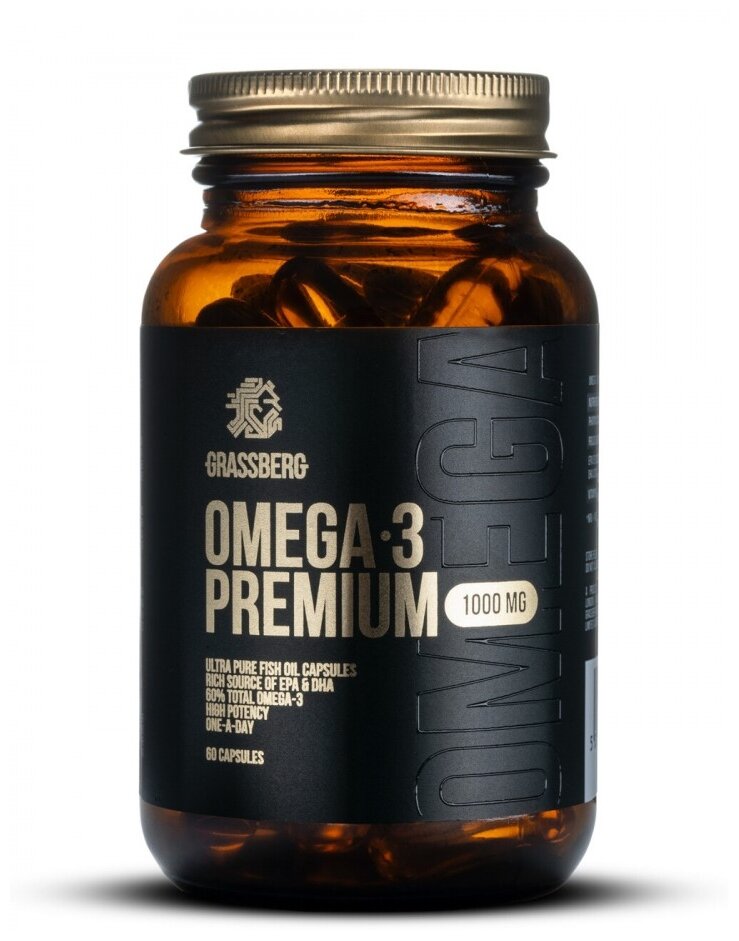 Grassberg Omega 3 Premium капс., 1000 мг, 225 г, 60 шт.