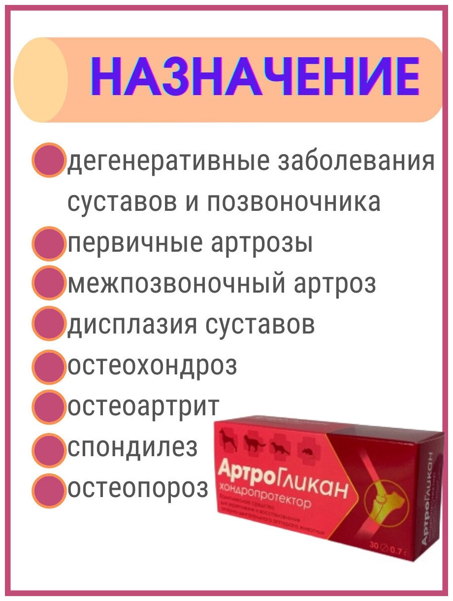 Артрогликан 30 таблеток витамины для животных хондропротектор для собак, кошек, хорьков, крыс