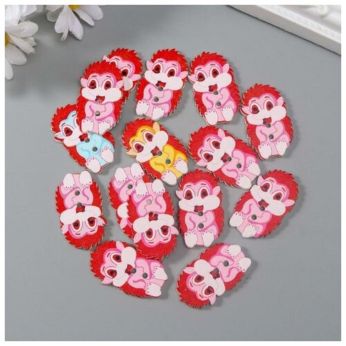 фото Арт узор набор пуговиц декоративных дерево "ёжик" набор 15 шт микс 3,2х1,8 см