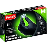 Перчатки нитриловые черные Paclan размер M 50 шт суперэластичные текстурированные без пудры
