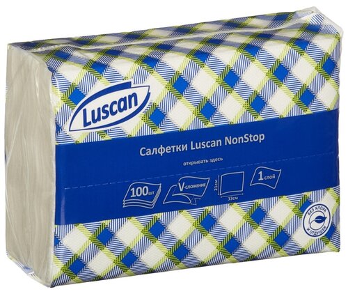 Салфетки бумажные Luscan NonStop 1-слойные белые 100 штук в пачке 785057