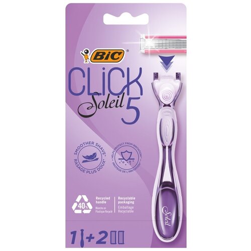 Женская бритва 3 лезвия BIC Click 5 Soleil с плавающей головкой бритвенный станок для женщин + 2 сменные кассеты с Алоэ Вера и витамином Е bic бритва бик 2 сенс 5 шт в уп 40 уп