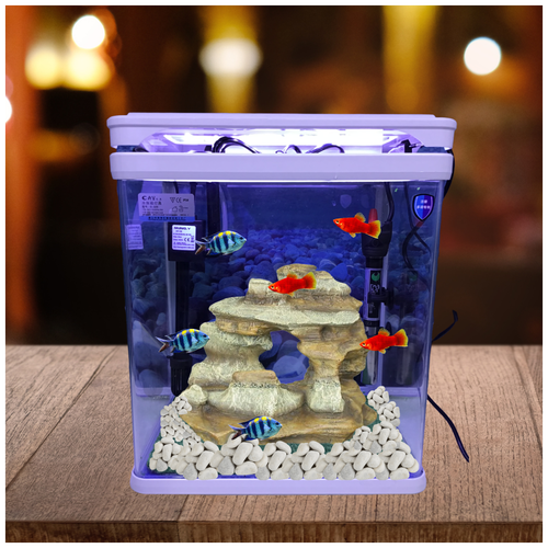 Аквариум 20 литров, аквариумный комплекс Q-320, белый настольный аквариум для рыб с оборудованием, фильтр, освещение, аквариум для дома и офиса
