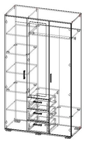 Шкаф трехдверный ШОН-12 / Шкаф распашной с зеркалом и ящиками (Венге/Дуб молочный), 120*54*210 см - фотография № 3