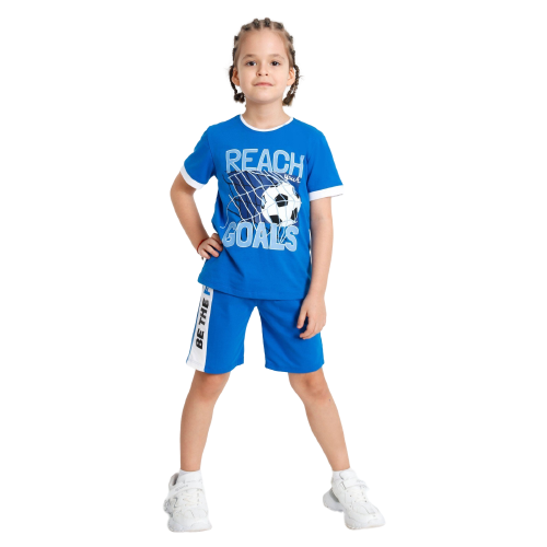 Костюм для мальчика (футболка, шорты), цвет синий, рост 128 см, Ivashka