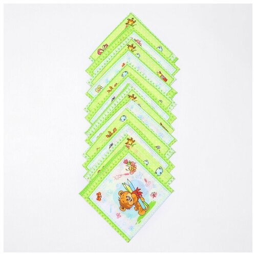 Набор платков носовых детских 18х18 см, 12шт, рис 21020 зеленый микс, 100г/м хл100%