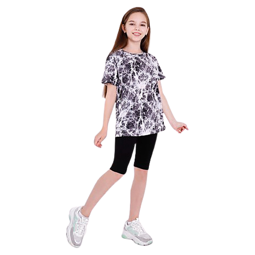 Комплект для девочки (футболка, шорты), цвет серый/чёрный, рост 158 см