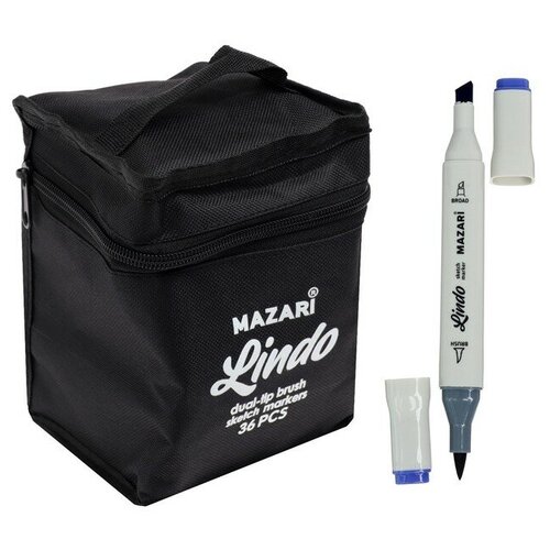 Маркеры для скетчинга набор 36 цветов кисть долото Mazari Lindo (Мазари) профессиональные двусторонние спиртовые | фломастеры для скетчинга кисточки