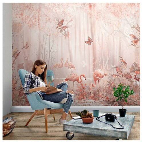 фото Фотообои райский сад в персиковых тонах/ красивые уютные обои на стену в интерьер комнаты/ 3д расширяющие пространство/ на кухню в спальню детскую зал гостиную прихожую/ размер 300х270см/ флизелиновые топ фотообои,топ фотообои