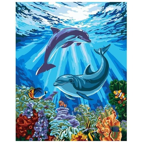 Картина по номерам на холсте с подрамником Дельфины-друзья 40х50 см