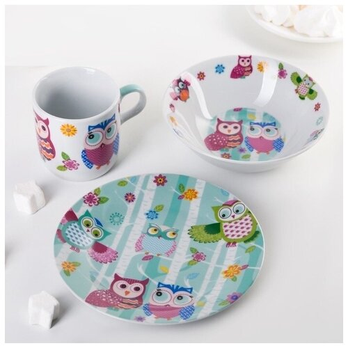 Набор детской посуды Совушки, 3 предмета, Доляна (1 шт.) набор детской посуды 3 предмета совушки