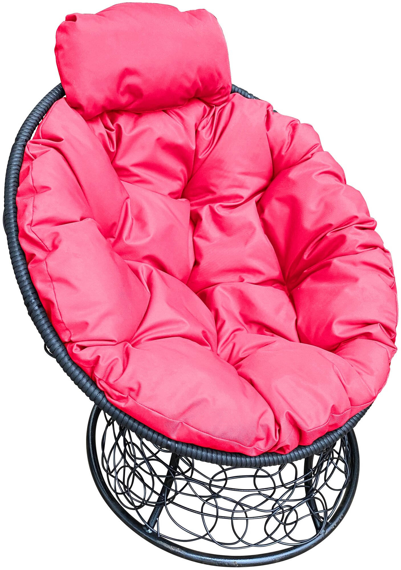 Кресло M-Group папасан мини ротанг черное, розовая подушка - фотография № 1