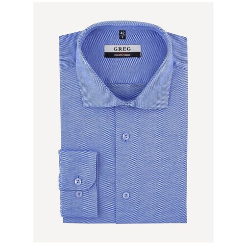 фото Рубашка мужская длинный рукав greg 203/138/51006/z stretch, полуприталенный силуэт / regular fit, цвет голубой, рост 174-184, размер ворота 41