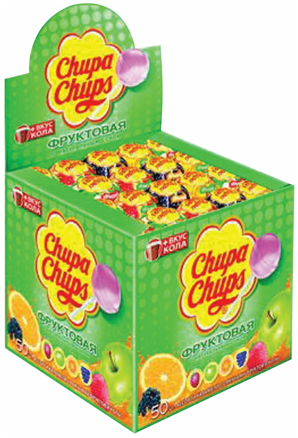 Карамель CHUPA CHUPS (Чупа-Чупс) фруктовая с соком + кола, 12 г, 61888 - 100 шт.