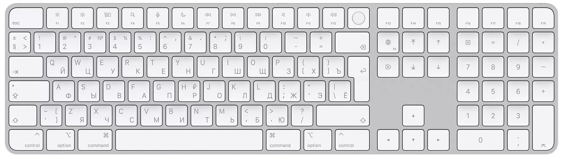 Клавиатура Apple Magic Keyboard c Touch ID и Numeric Keypad MK2C3 (Российская раскладка), White