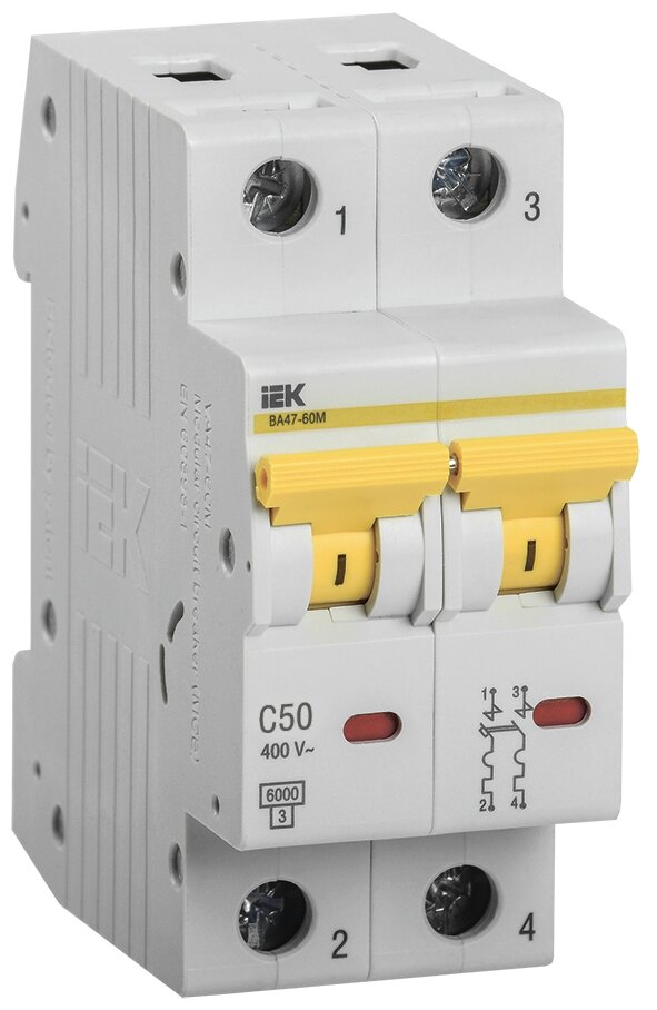 Автоматический выключатель IEK ВА47-60М 2P 50А (C) 6кА, MVA31-2-050-C - фотография № 1
