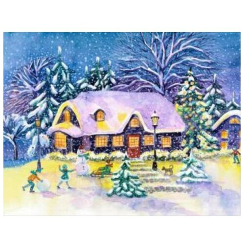 Купить Алмазная мозаика 30×40 см, c подрамником, с полным заполнением, 30 цв. «Зимний домик в лесу, Рыжий кот