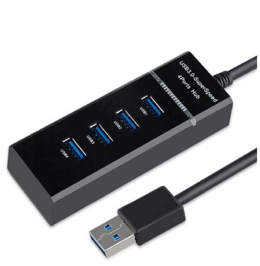 USB Hub провод 30см, USB-концентратор USB 3.0 на 4 порта, HUB разветвитель портативный 480MBPS, USB-ХАБ для периферийных устройств, черный