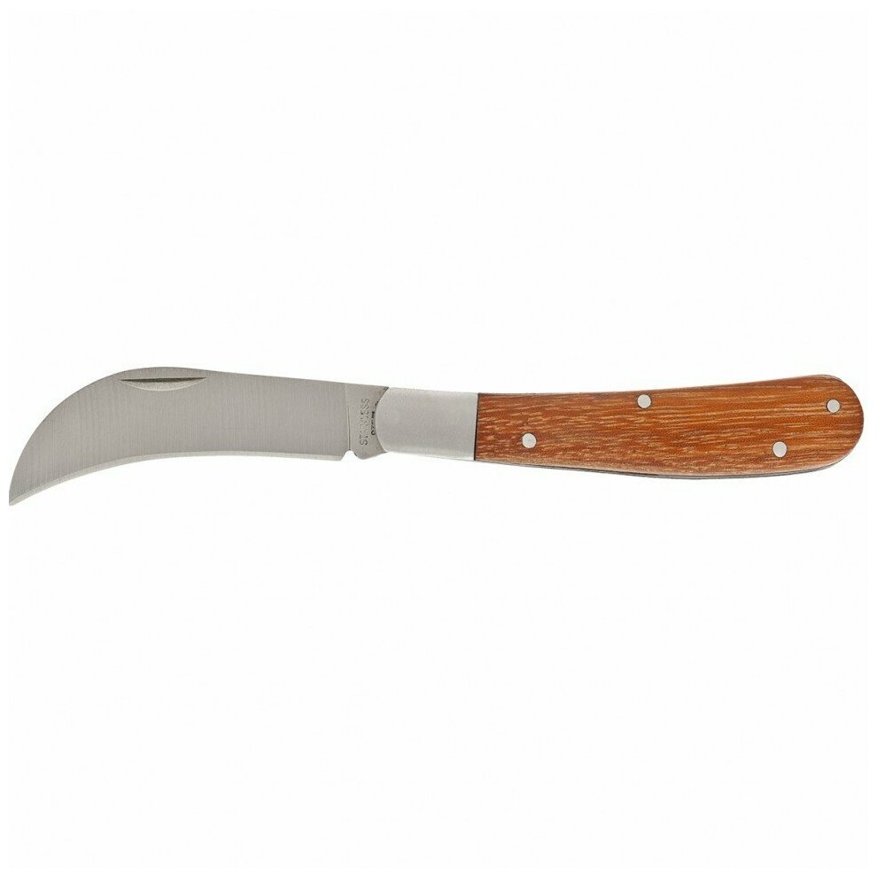 Нож садовый 170 мм складной изогнутое лезвие деревянная рукоятка