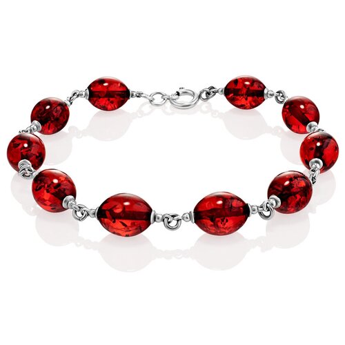 Amberholl Эффектный браслет из серебра и янтаря красного цвета «Оливка»