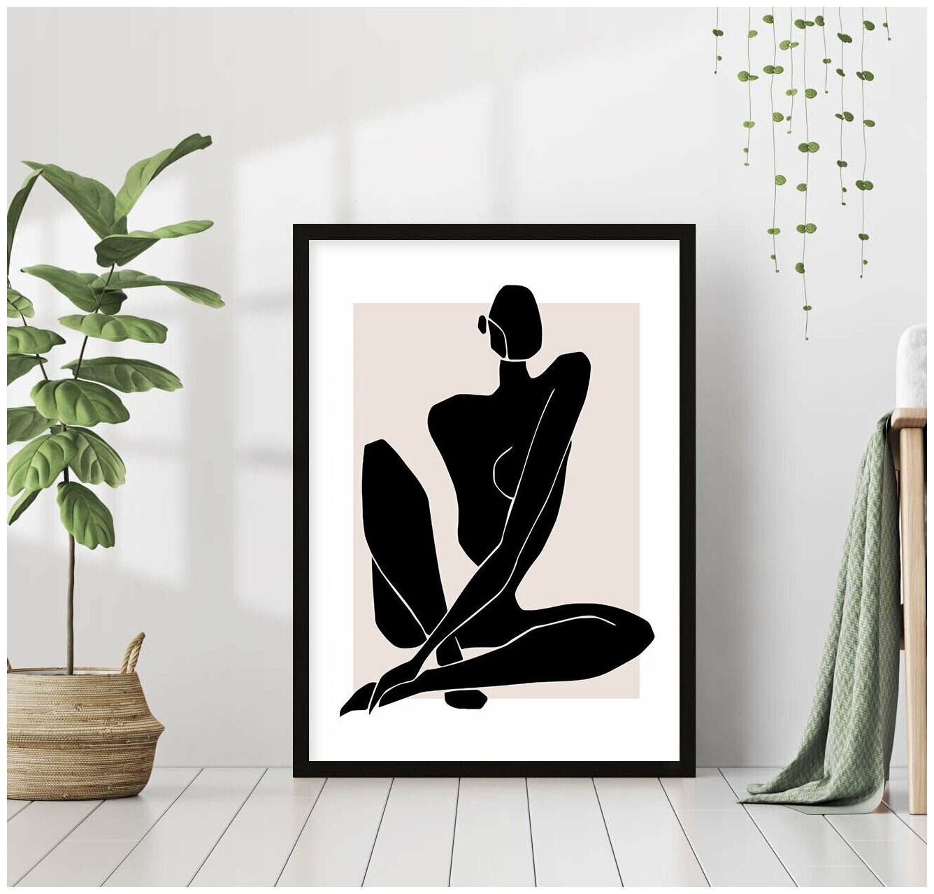Постер "Матисс, черный силуэт" 50x70 (черная рама) на стену для интерьера