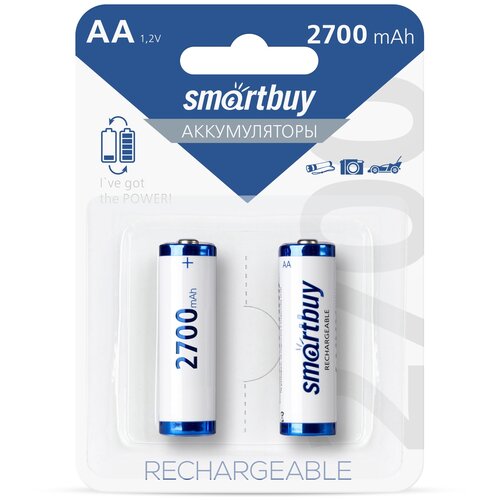 Аккумулятор Ni-Mh 2700 мА·ч 1.2 В SmartBuy AA HR06, в упаковке: 2 шт. аккумулятор ni mh 2700 ма·ч 1 2 в perfeo rechargeable aa 2700 box в упаковке 4 шт