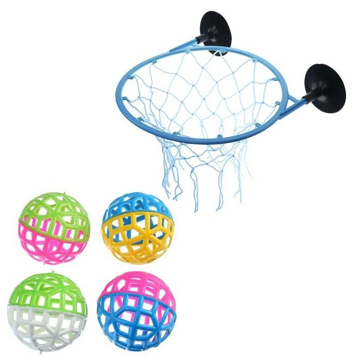 Набор для игры "Мини-баскетбол", детский, 20.4х1х2 см, кольцо d-21 см, 4 мяча d-9 см, микс
