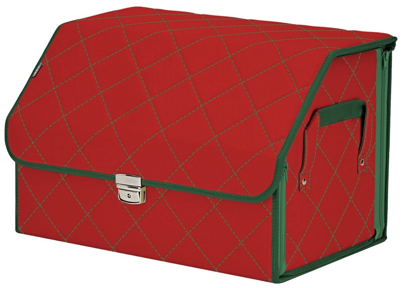 Органайзер-саквояж в багажник "Союз Премиум" (размер L). Цвет: красный с зеленой прострочкой Ромб.