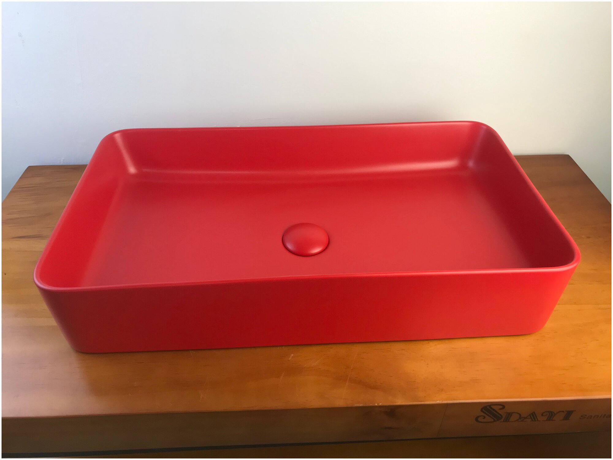 Раковина накладная прямоугольная AQUAREL' FB610, 610х350х110мм, красный матовый (с донным клапаном) - фотография № 3