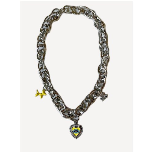 Колье серебряного цвета с желтым сердцем/ Колье на шею/ Цепочка на шею