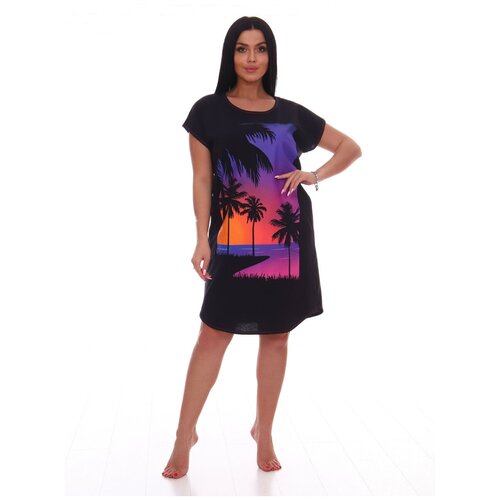 Туника женская с карманами и фотопечатью Alina-Tex повседневный домашний чёрный