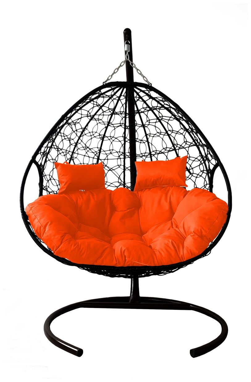 Подвесное кресло m-group для двоих чёрное, оранжевая подушка - фотография № 1