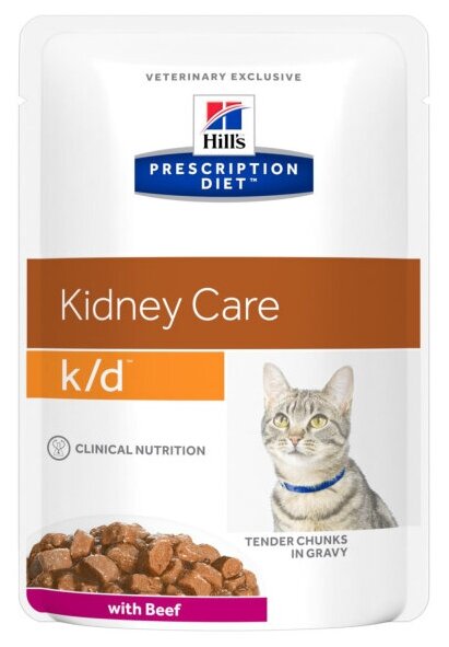 Hill's Prescription Diet k/d Kidney Care Пауч для кошек для лечения Почек с Говядиной 85 гр x 6 шт.
