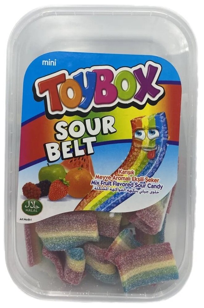 Жевательный Мармелад TOYBOX LICORICE Sour Belt / Тойбокс Кислые ремешки Радуга 200 г. (Турция)