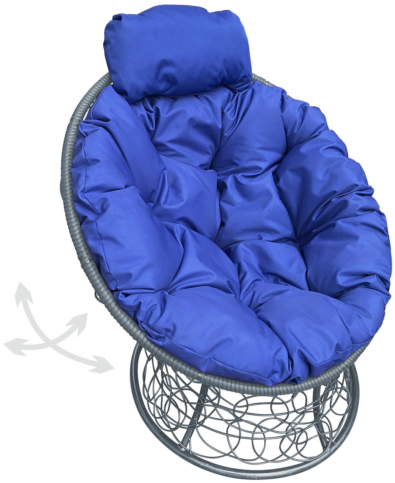 Кресло m-group папасан пружинка мини ротанг серое, синяя подушка - фотография № 2