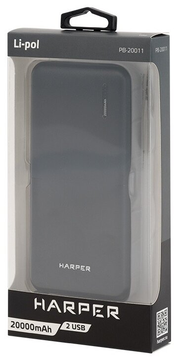 Аккумулятор внешний Harper 20000mAh, тип батареи Li-Pol, выход 2 USB: 5V/1A и 5V/2,1A, LED индикатор, защита от перегрузки, защита от к - фото №19