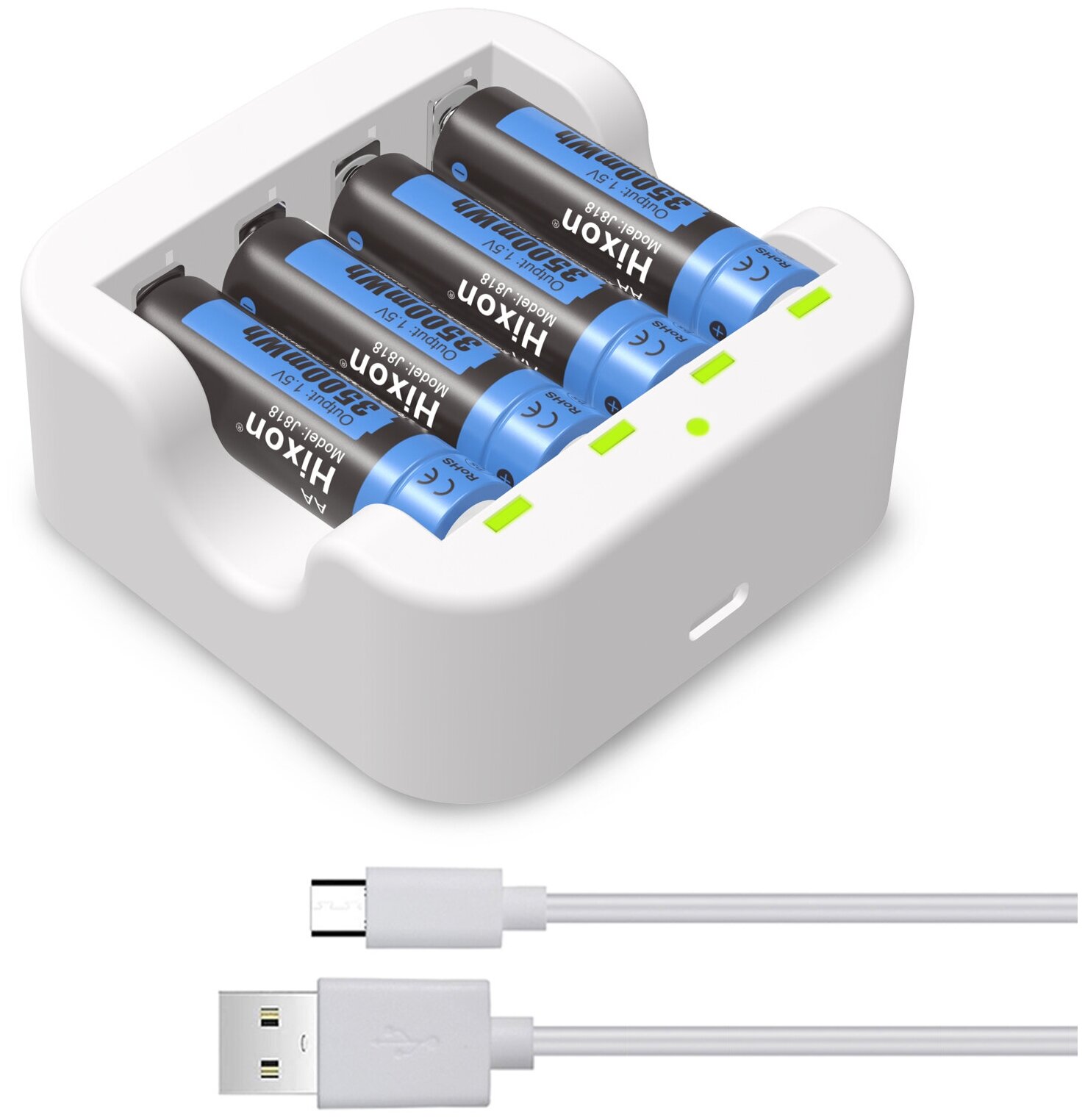 Аккумуляторные батарейки AA 15 v Li-ion 3500 mWh с зарядным устройством и USB кабелем 4 шт